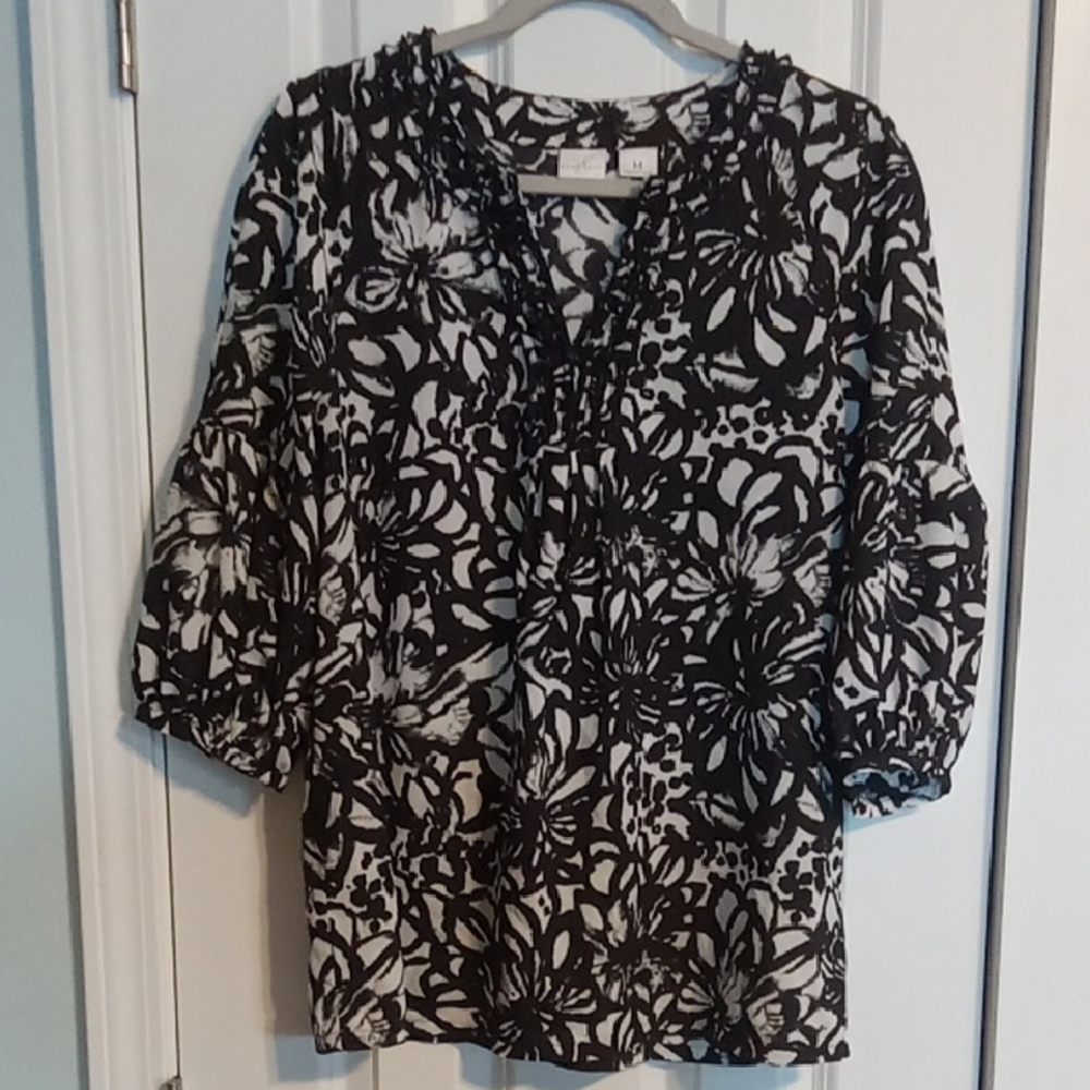 Emma James Black and White Floral Blouse